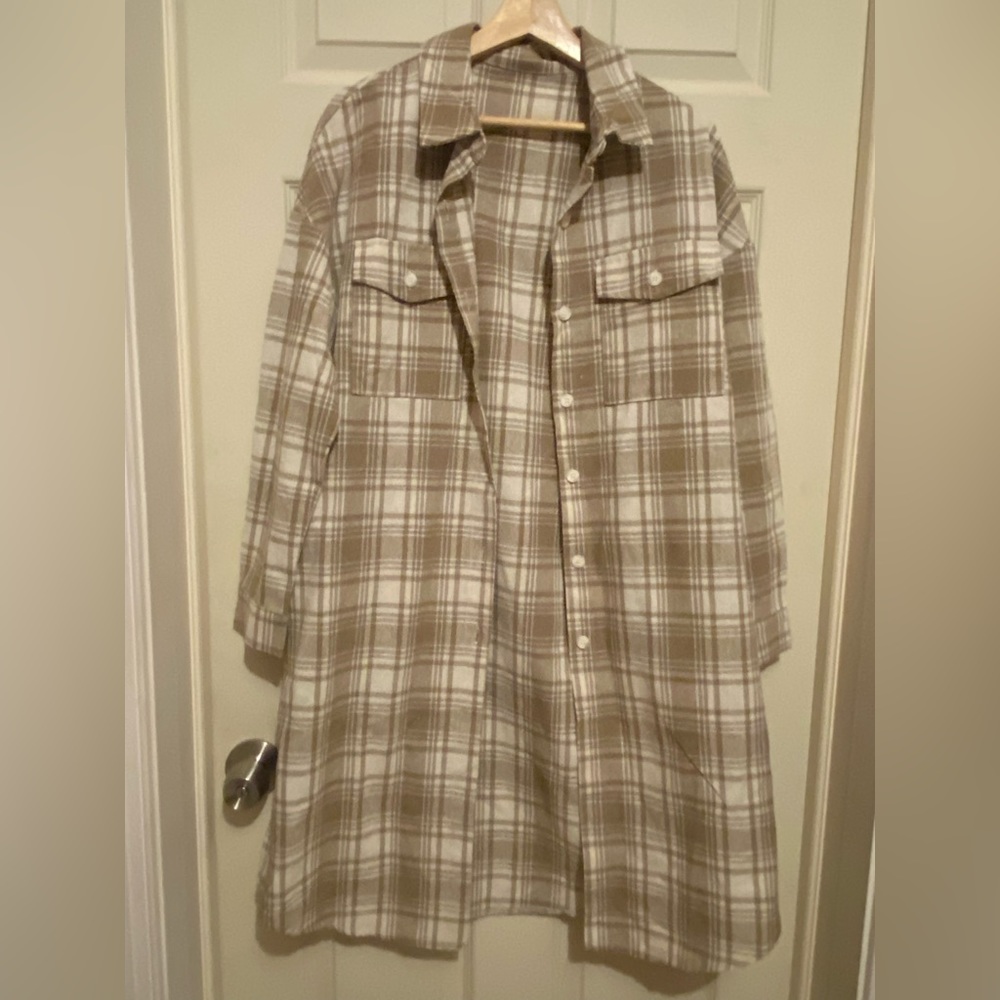Plaid Button-Up Longline Shacket with Breast Pockets